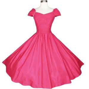 Vintage 80s Crinkle Pink Taffeta Full Skirt Prom Party Dress S Small